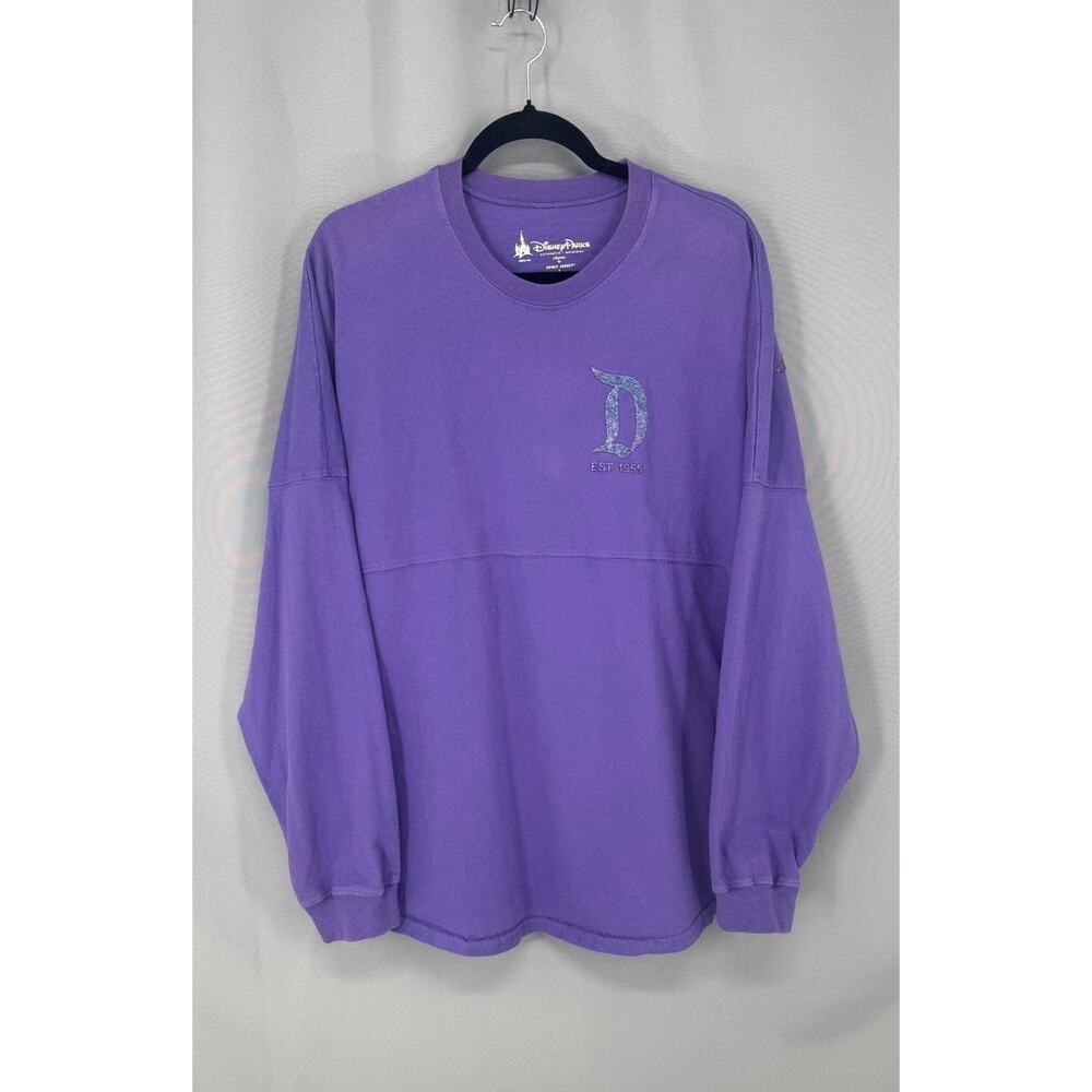 Disneyland Resort Spirit Jersey Shirt Womens Large Purple Glitter Long Sleeve